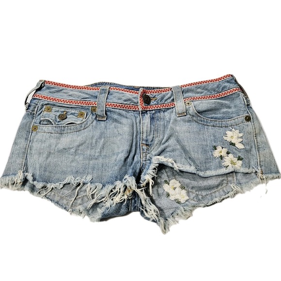 True Religion Pants - True Religion Cut Off Joey Shorts Floral Embellished Denim Women's Size 31